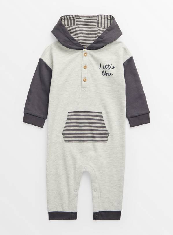 Grey Colour Block Jersey Hooded Sweat Romper  Up to 3 mths